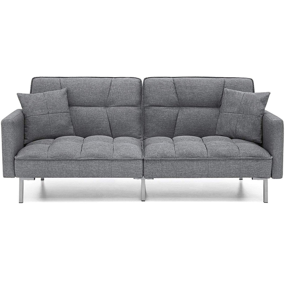 Modern Grey Linen Split-Back Futon Sofa Bed Couch Image 2