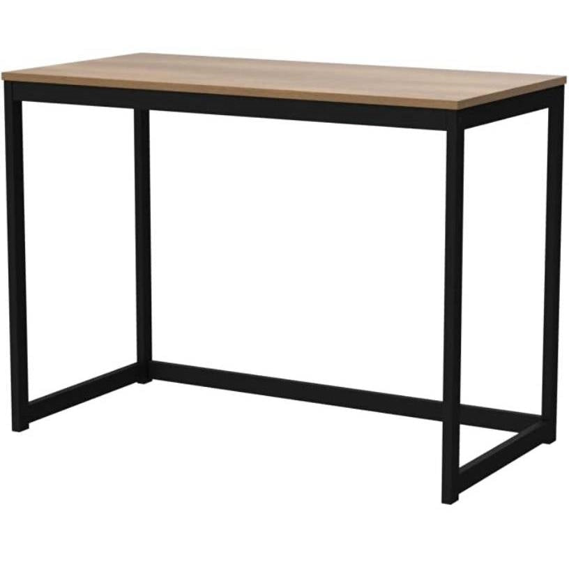 Modern Home Office Laptop Computer Desk Table with Black Metal Frame Wood Top Image 1