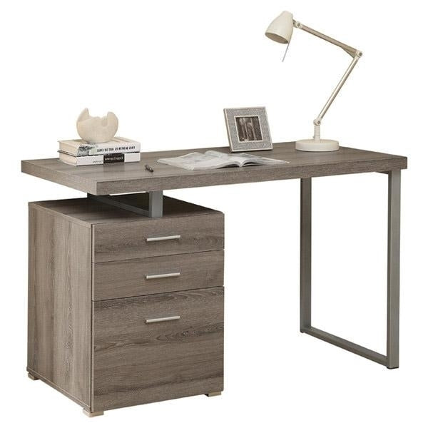 Modern Home Office Laptop Computer Desk in Dark Taupe Wood Finish Image 1