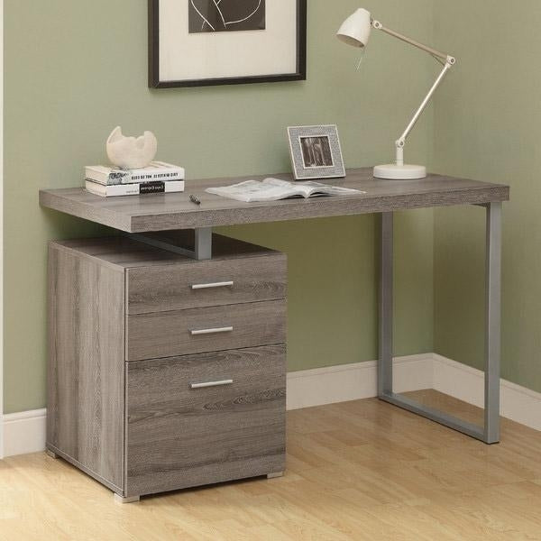 Modern Home Office Laptop Computer Desk in Dark Taupe Wood Finish Image 2