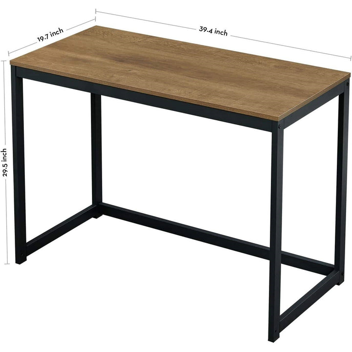 Modern Home Office Laptop Computer Desk Table with Black Metal Frame Wood Top Image 5