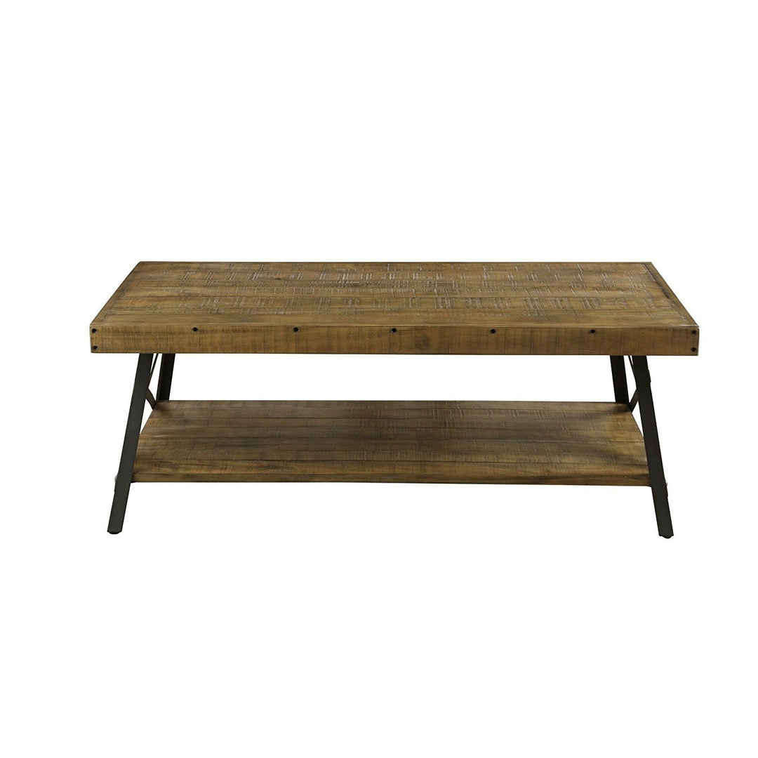 Modern Industrial Style Solid Wood Coffee Table with Steel Legs Image 1