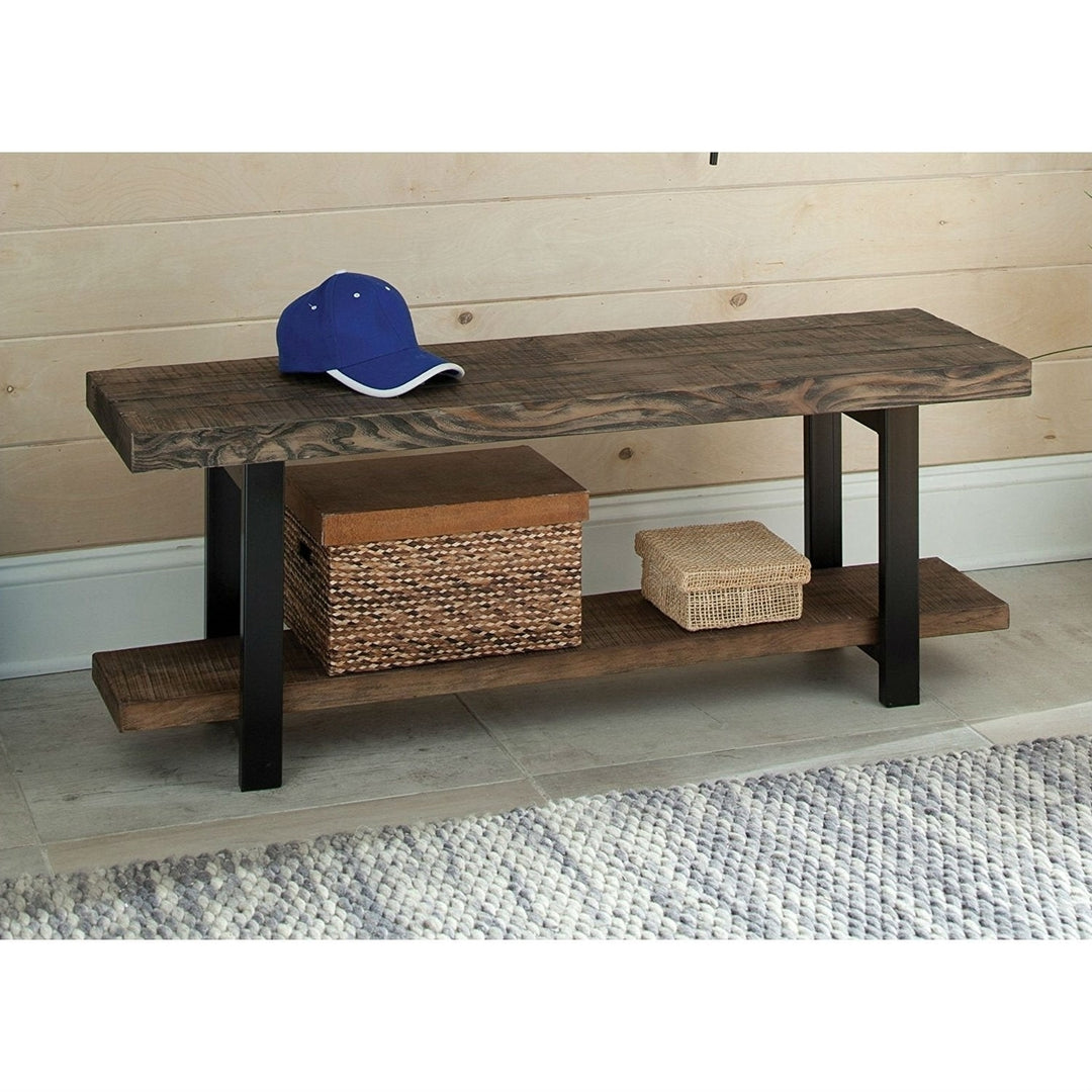 Modern Industrial Style Wood and Metal Accent Bench Image 2