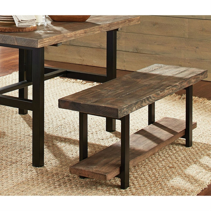 Modern Industrial Style Wood and Metal Accent Bench Image 3