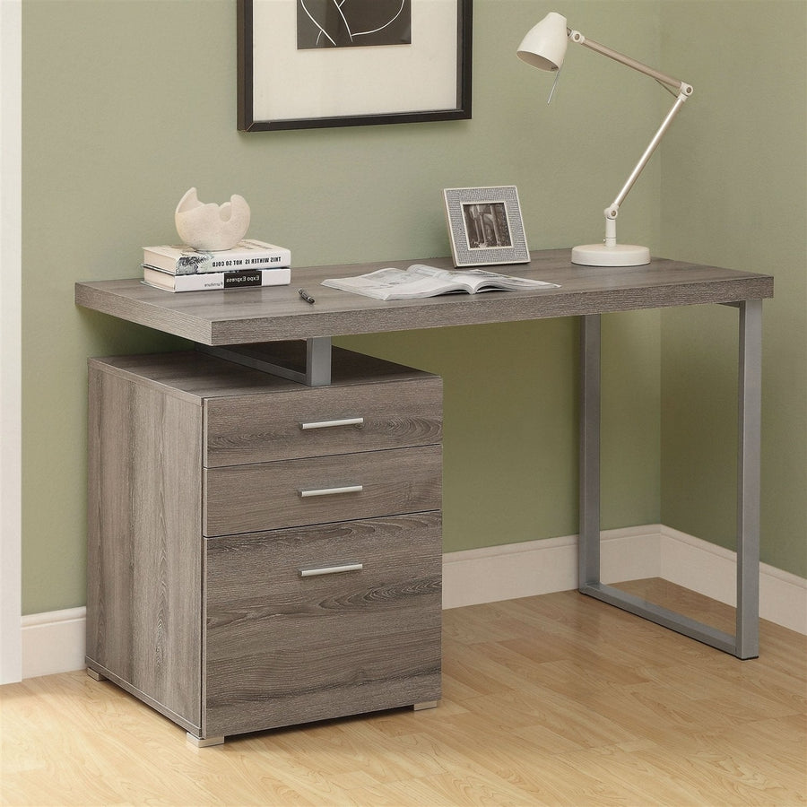 Modern Left or Right Facing Home Office Computer Desk in Dark Taupe Image 1