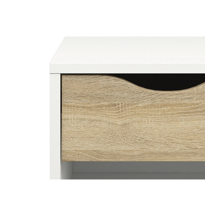 Modern Mid Century Style End Table Nightstand in White and Oak Finish Image 5