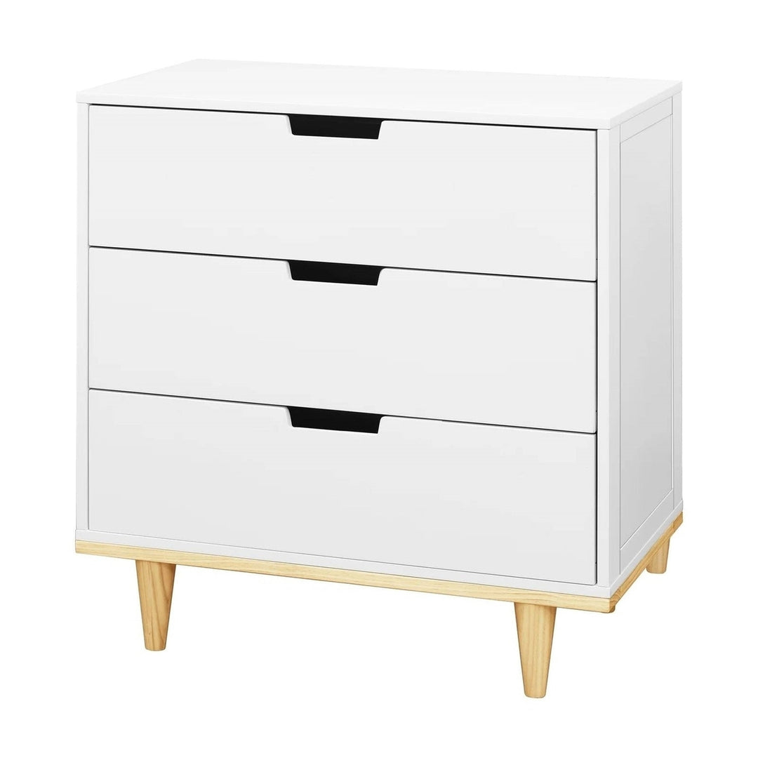 Modern Mid-Century Style 3-Drawer Dresser Chest in White Natural Wood Finish Image 4