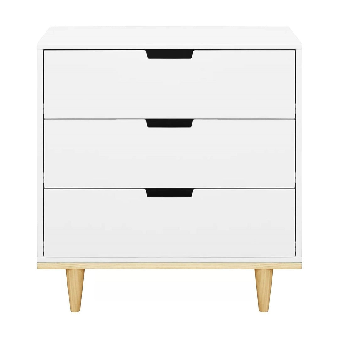 Modern Mid-Century Style 3-Drawer Dresser Chest in White Natural Wood Finish Image 5