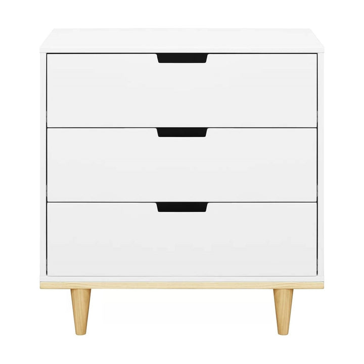 Modern Mid-Century Style 3-Drawer Dresser Chest in White Natural Wood Finish Image 5