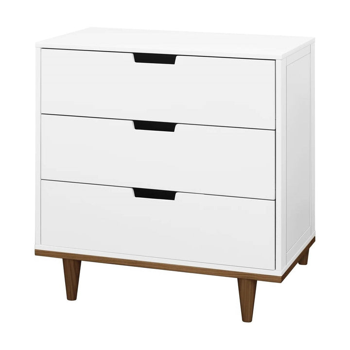 Modern Mid-Century Style 3-Drawer Dresser Chest in White Walnut Wood Finish Image 1