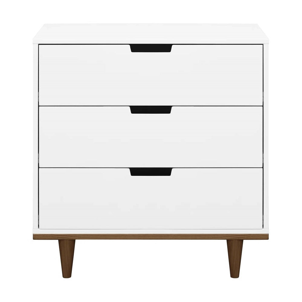 Modern Mid-Century Style 3-Drawer Dresser Chest in White Walnut Wood Finish Image 2