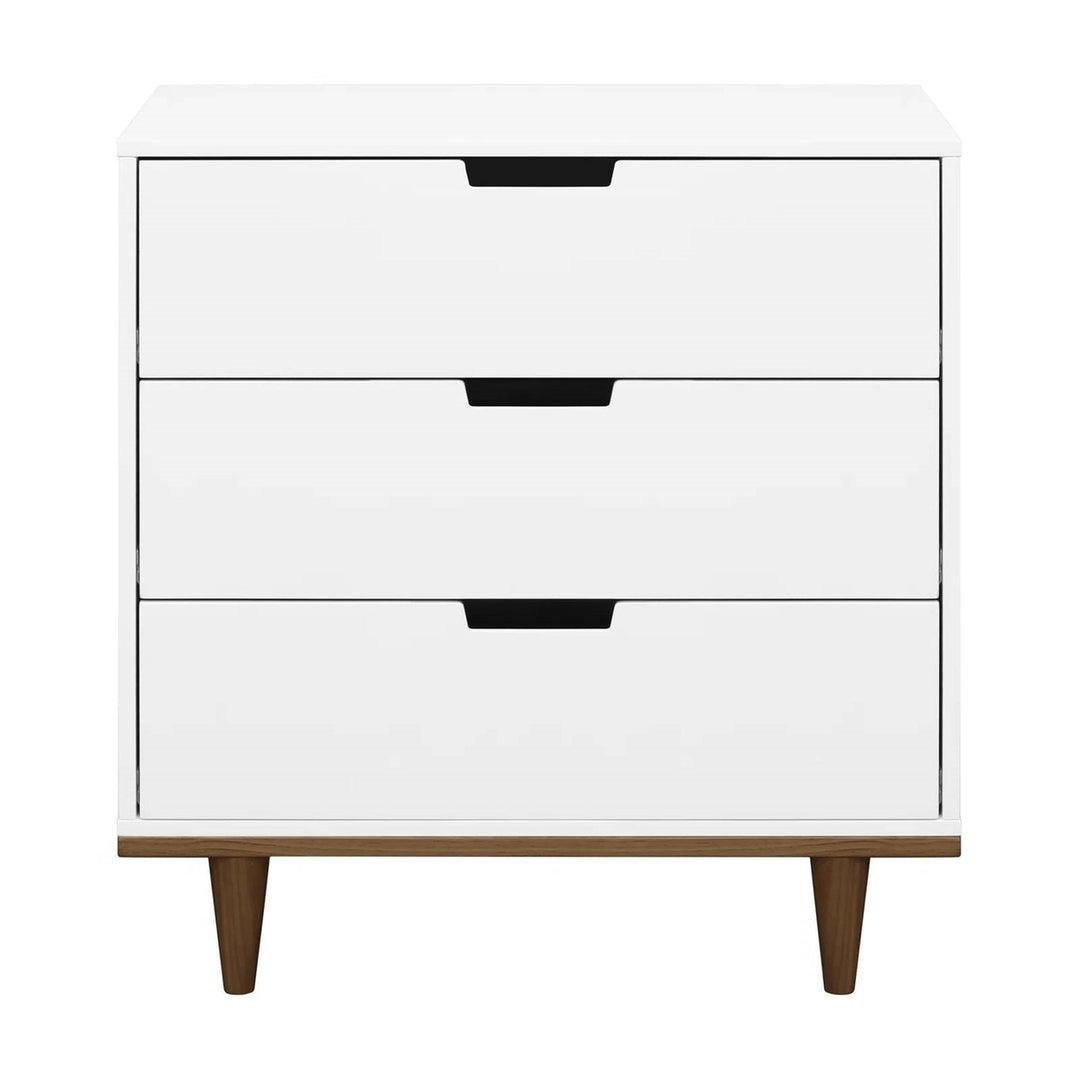 Modern Mid-Century Style 3-Drawer Dresser Chest in White Walnut Wood Finish Image 2