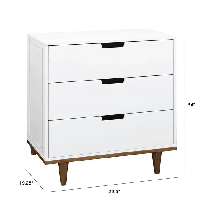 Modern Mid-Century Style 3-Drawer Dresser Chest in White Walnut Wood Finish Image 5