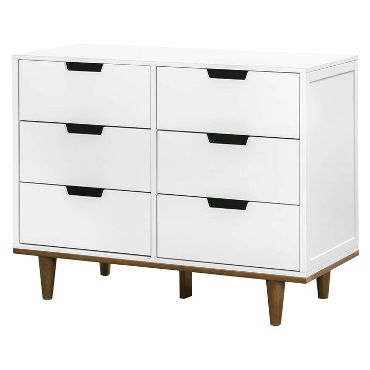 Modern Mid-Century Style 6-Drawer Double Dresser in White Walnut Wood Finish Image 1