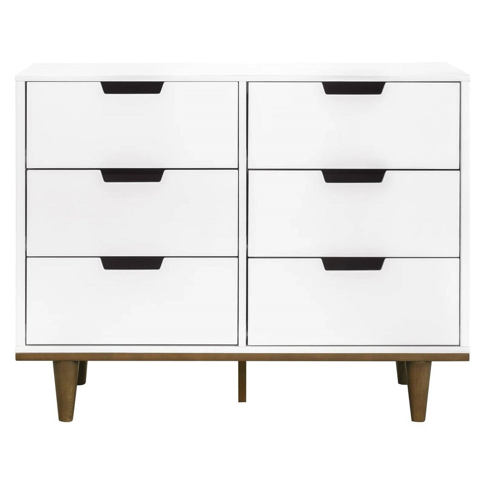 Modern Mid-Century Style 6-Drawer Double Dresser in White Walnut Wood Finish Image 2