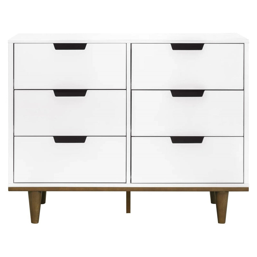 Modern Mid-Century Style 6-Drawer Double Dresser in White Walnut Wood Finish Image 2