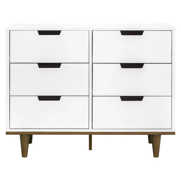 Modern Mid-Century Style 6-Drawer Double Dresser in White Walnut Wood Finish Image 2