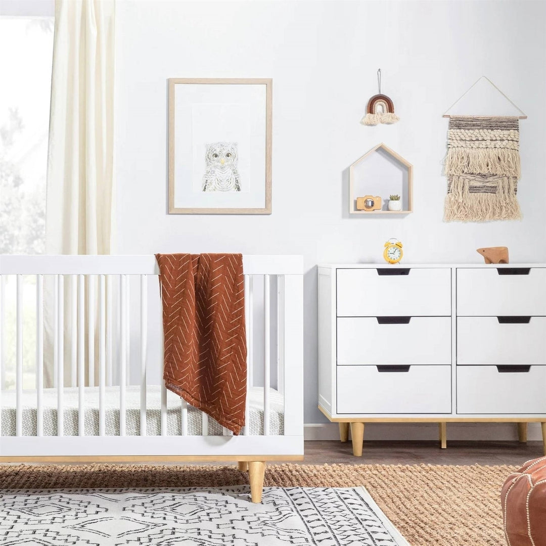 Modern Mid-Century Style 6-Drawer Double Dresser in White Natural Wood Finish Image 3