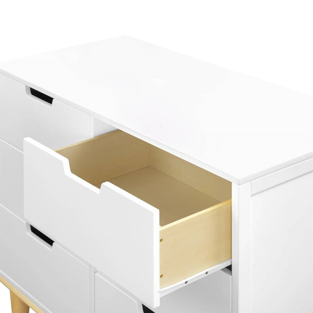 Modern Mid-Century Style 6-Drawer Double Dresser in White Natural Wood Finish Image 4