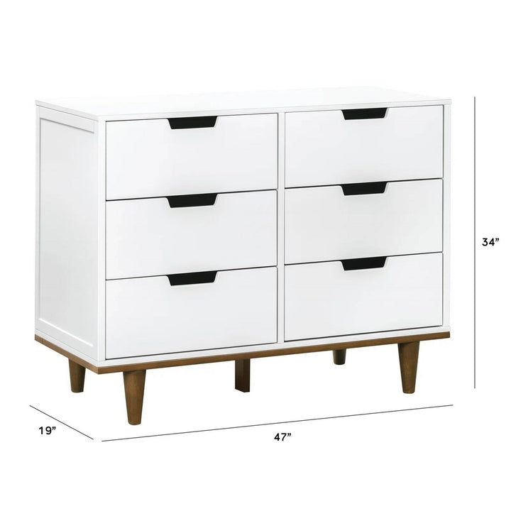 Modern Mid-Century Style 6-Drawer Double Dresser in White Walnut Wood Finish Image 4