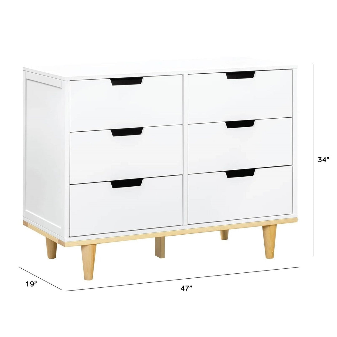 Modern Mid-Century Style 6-Drawer Double Dresser in White Natural Wood Finish Image 5