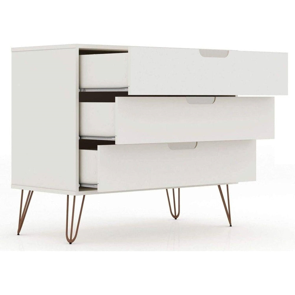 Modern Scandinavian Style Bedroom 3-Drawer Dresser in Off-White Finish Image 2