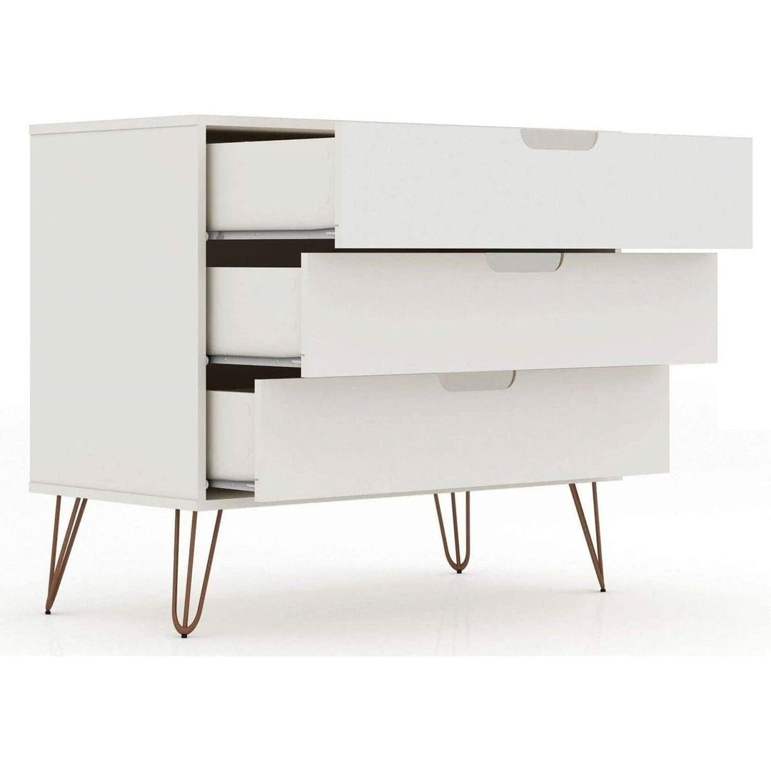 Modern Scandinavian Style Bedroom 3-Drawer Dresser in Off-White Finish Image 2