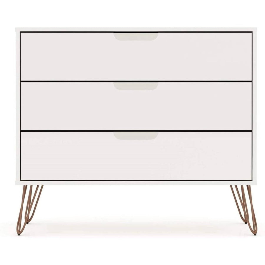 Modern Scandinavian Style Bedroom 3-Drawer Dresser in White Wood Finish Image 1