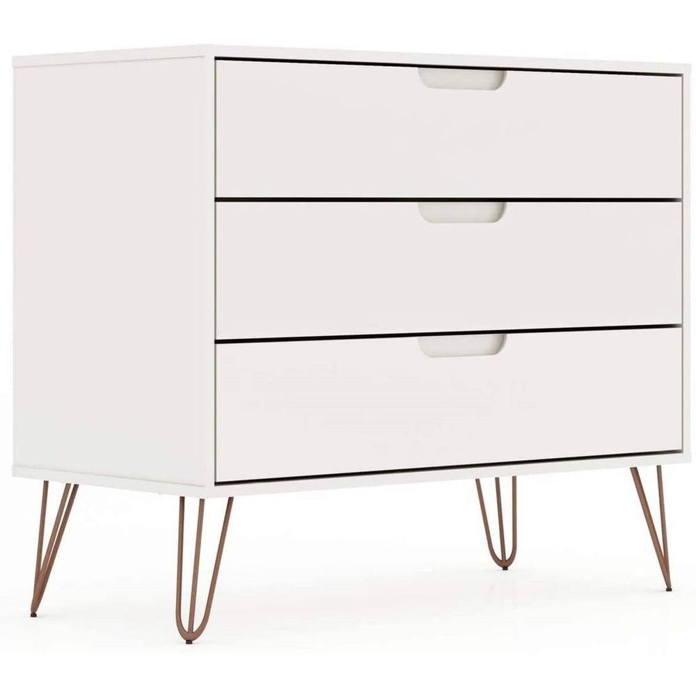 Modern Scandinavian Style Bedroom 3-Drawer Dresser in White Wood Finish Image 2