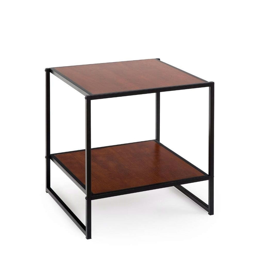 Modern Steel Frame End Table Nightstand in Brown Image 1