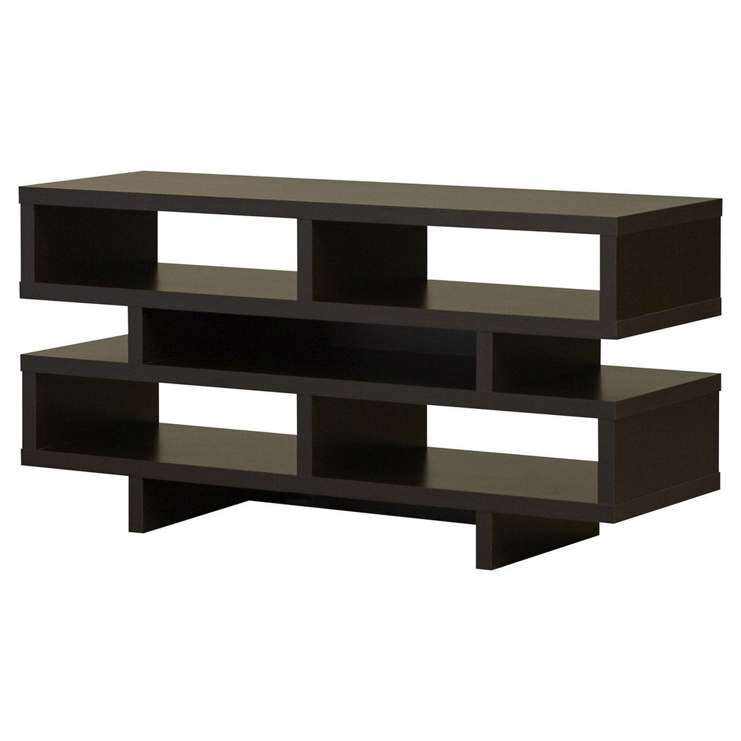 Modern TV Stand Entertainment Center in Dark Brown Cappuccino Wood Finish Image 1