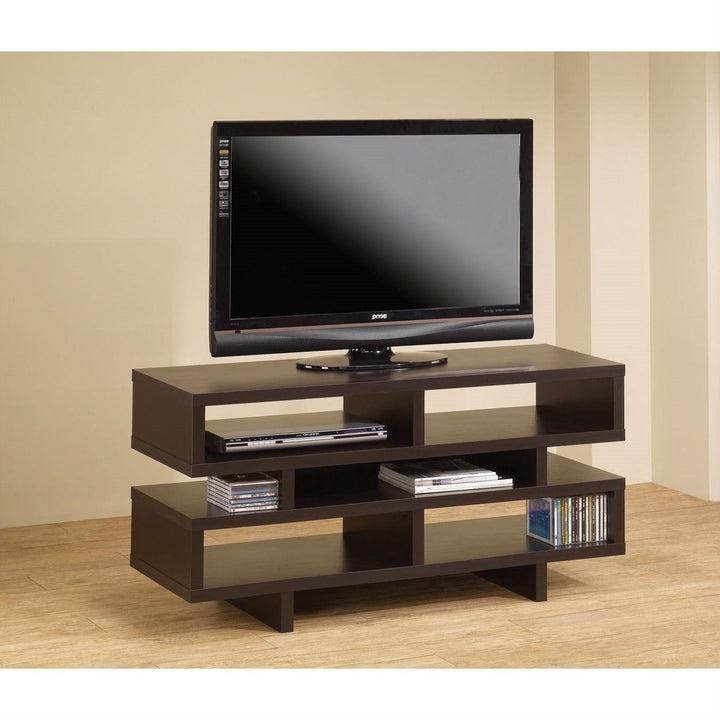 Modern TV Stand Entertainment Center in Dark Brown Cappuccino Wood Finish Image 3