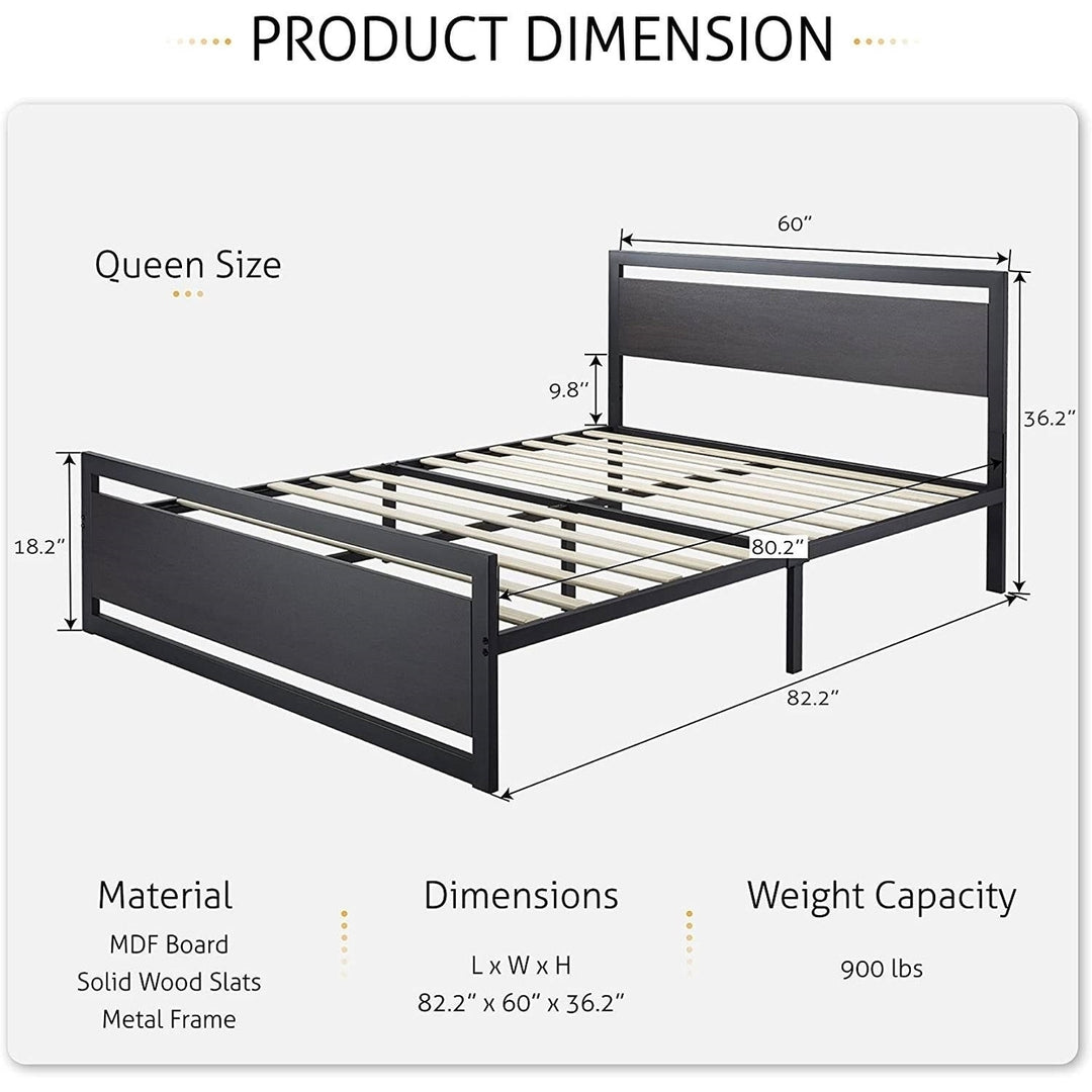 Queen Black Metal Platform Bed Frame with Wood Panel Headboard and Footboard Image 5