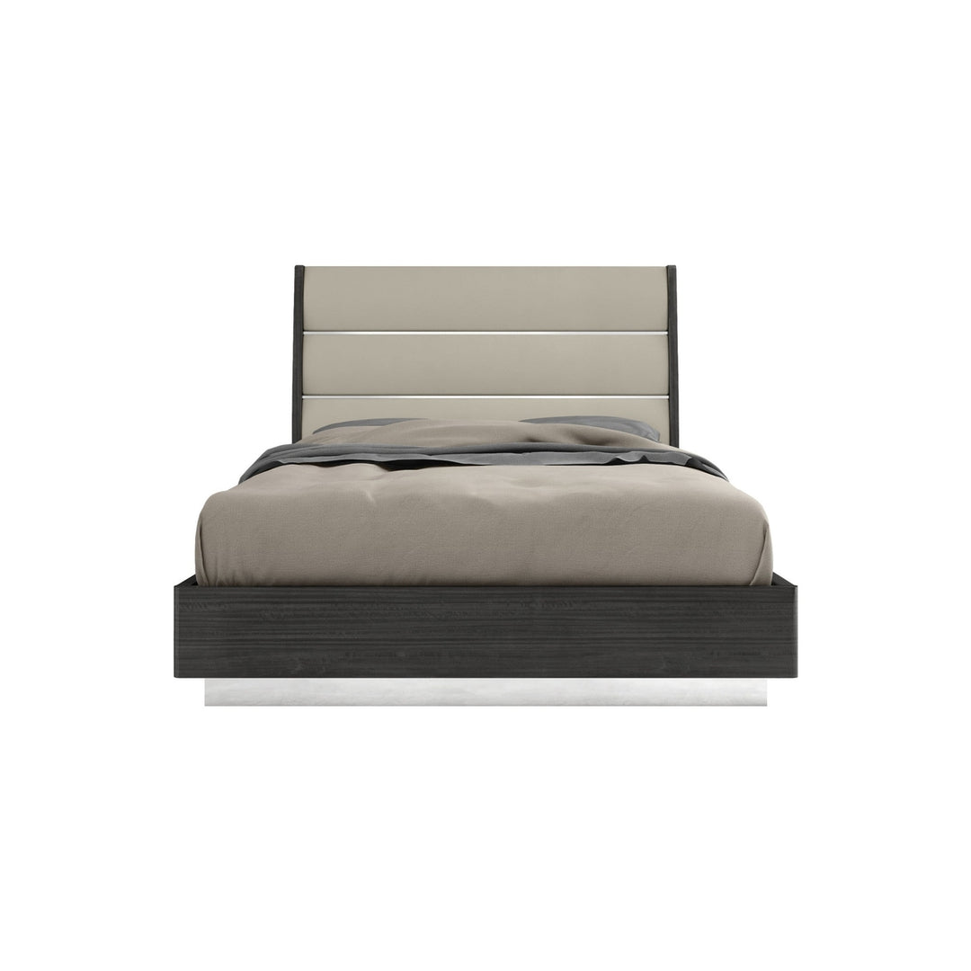 Queen Dark Grey High Gloss Bed Frame with Faux Leather Headboard Image 2