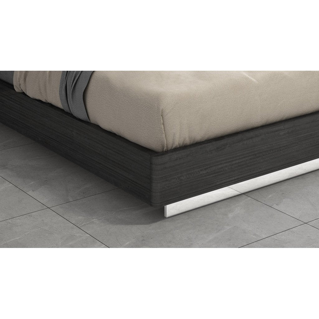 Queen Dark Grey High Gloss Bed Frame with Faux Leather Headboard Image 3