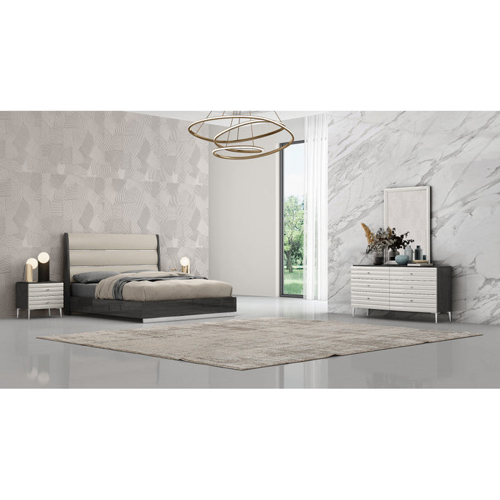 Queen Dark Grey High Gloss Bed Frame with Faux Leather Headboard Image 5