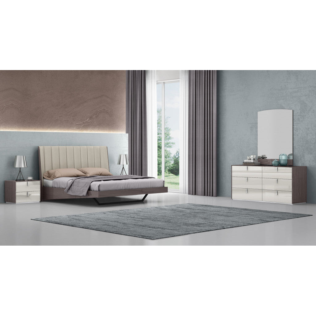 Queen Grey Upholstered Faux Leather and Ivory Gloss Bed Frame Image 4