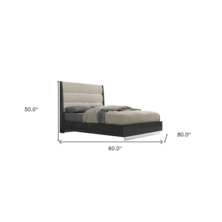 Queen Dark Grey High Gloss Bed Frame with Faux Leather Headboard Image 7