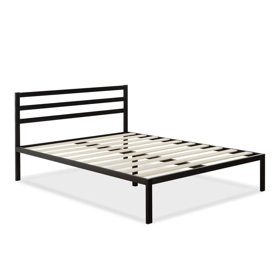 Queen Metal Platform Bed Frame with Headboard and Wood Slats Image 1