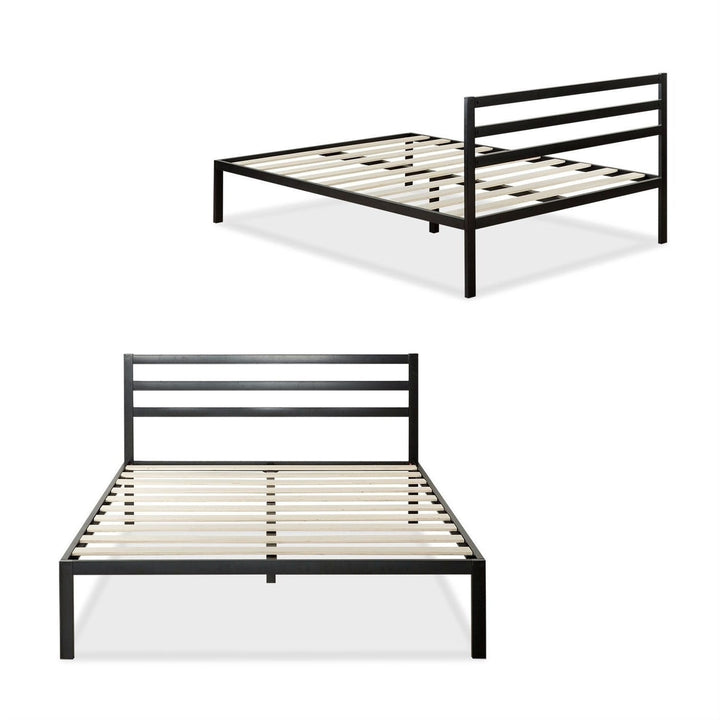 Queen Metal Platform Bed Frame with Headboard and Wood Slats Image 2