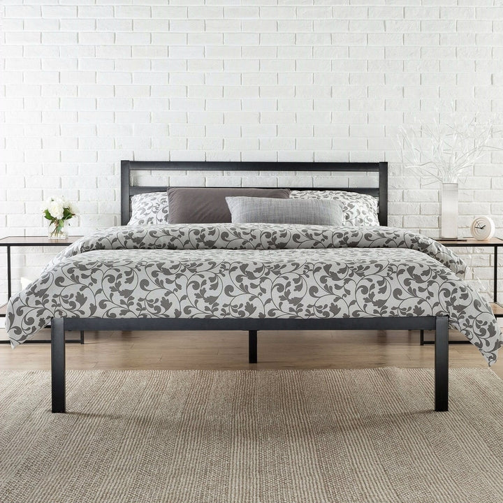 Queen Metal Platform Bed Frame with Headboard and Wood Slats Image 3