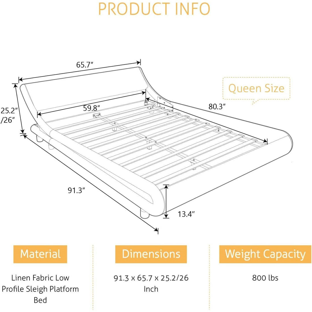 Queen Modern White Faux Leather Upholstered Platform Bed Frame with Headboard Image 5