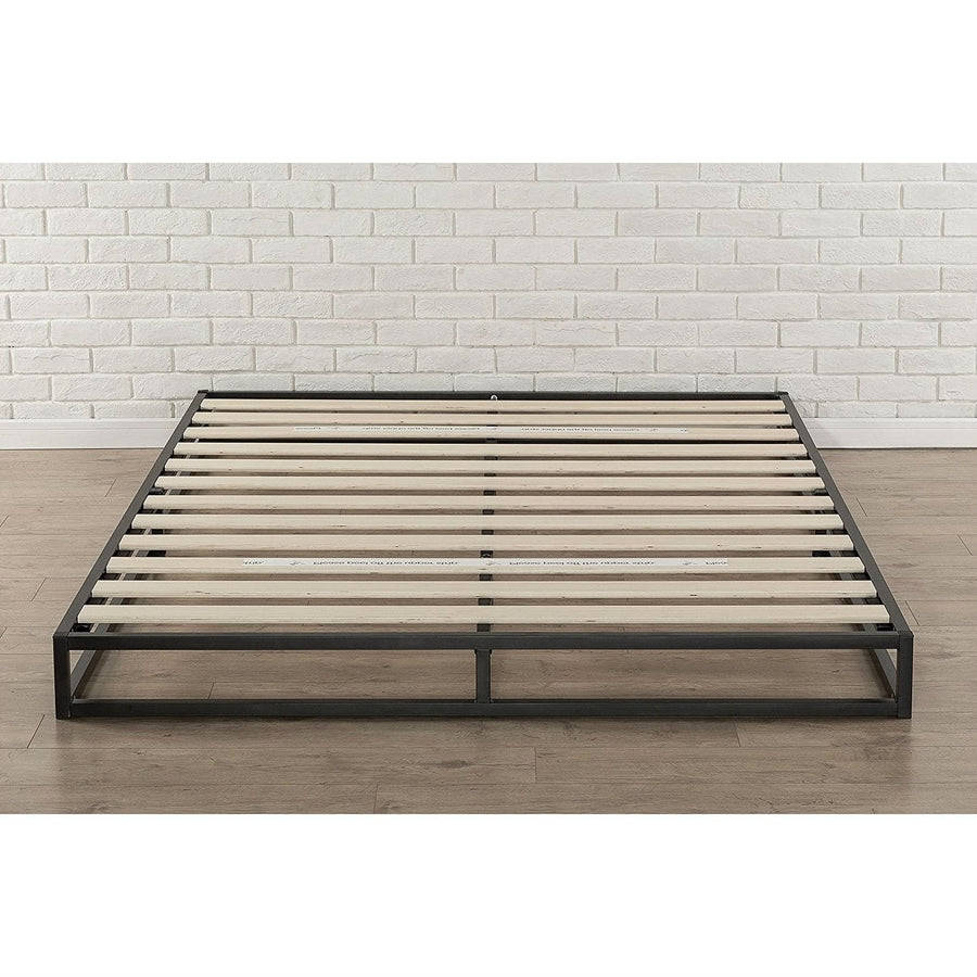 Queen size 6-inch Low Profile Metal Platform Bed Frame with Wooden Slats Image 1