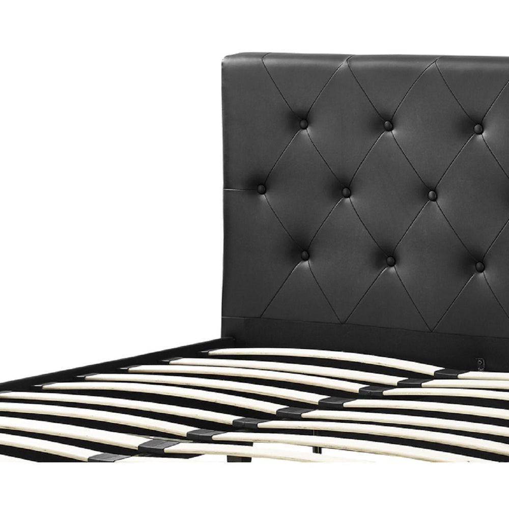 Queen size Black Faux Leather Upholstered Platform Bed with Button Tufted Headboard Image 2