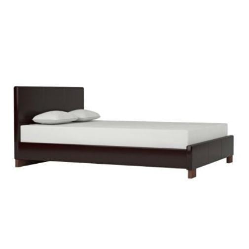 Queen size Dark Brown Faux Leather Upholstered Platform Bed Frame with Headboard Image 3