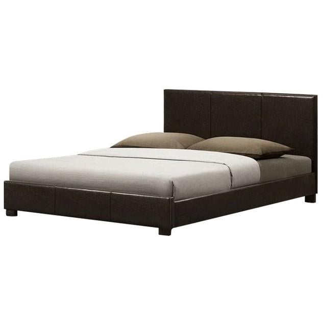 Queen size Dark Brown Faux Leather Upholstered Platform Bed Frame with Headboard Image 4