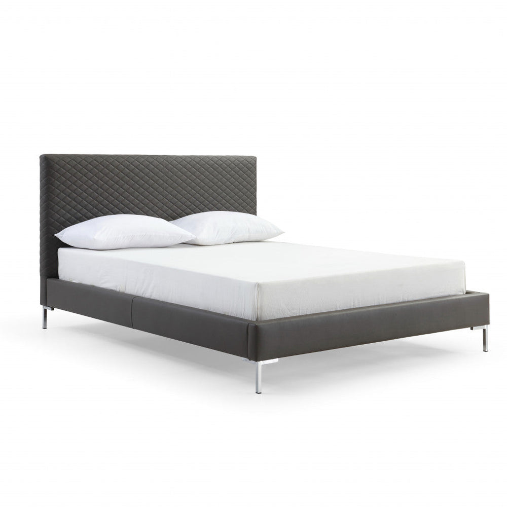 Queen Size Dark Grey Upholstered Faux Leather Bed Frame Image 2