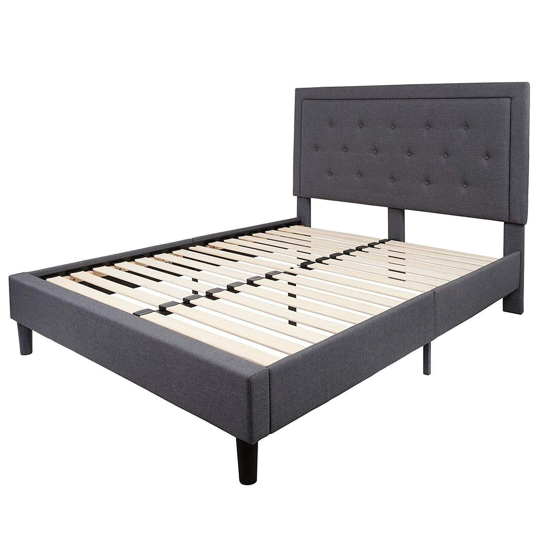 Queen size Dark Gray Fabric Upholstered Platform Bed Frame with Headboard Image 1