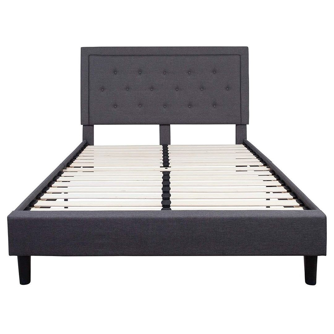 Queen size Dark Gray Fabric Upholstered Platform Bed Frame with Headboard Image 2