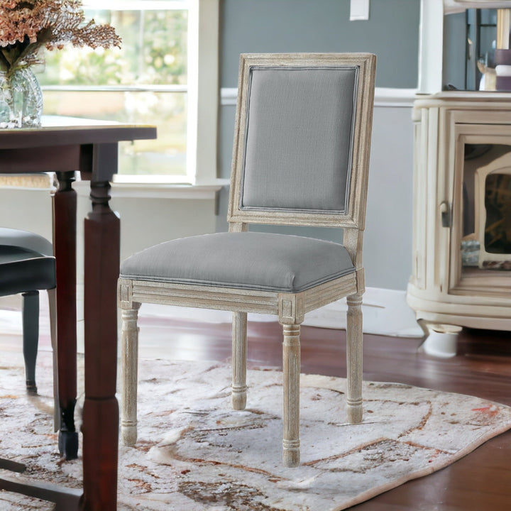 Set of Two Beige and Brown Upholstered Linen Dining Side Chairs Image 3